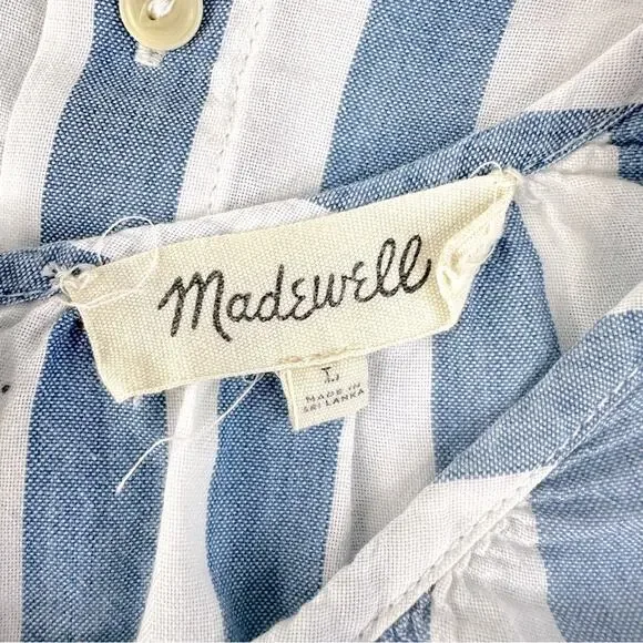 MADEWELL Indigo Button blouse top sleeveless striped cotton Size L - Picture 10 of 13